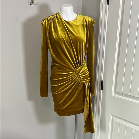 Miss Circle Aura Velvet Dress Ruched Hip Round Neck Side Sash Side Zip Sz M NEW - Picture 4 of 15